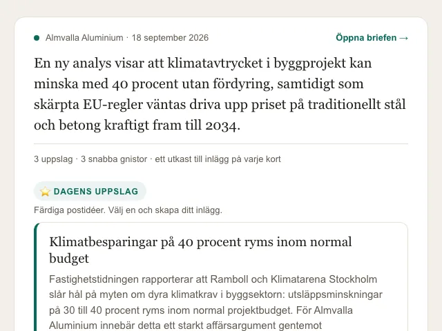 Briefen så som den kommer på mejl, med ingressen och första kortet