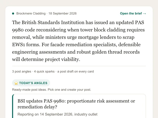 The brief as it arrives by email, with the lead and the first card