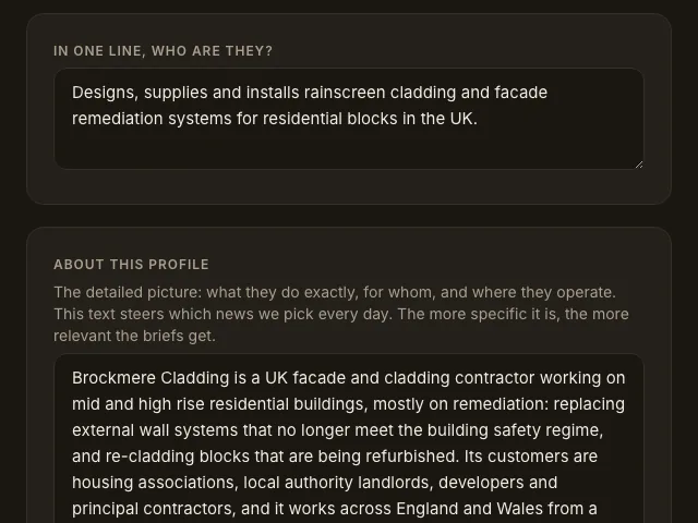 The profile Therese AI proposed after reading the company's own website