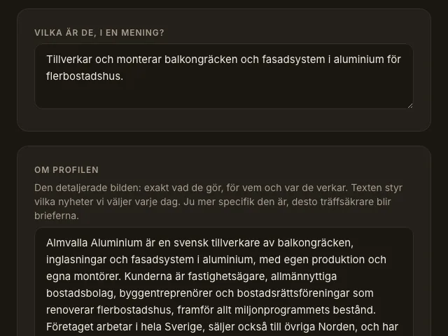 Profilen som Therese AI föreslog efter att ha läst företagets egen webbplats