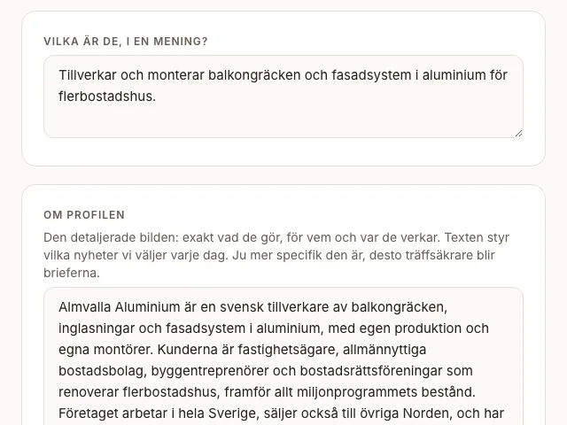 Profilen som Therese AI föreslog efter att ha läst företagets egen webbplats