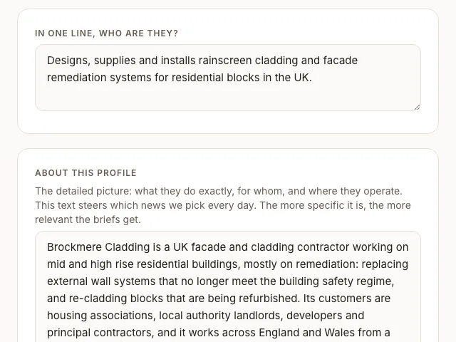 The profile Therese AI proposed after reading the company's own website